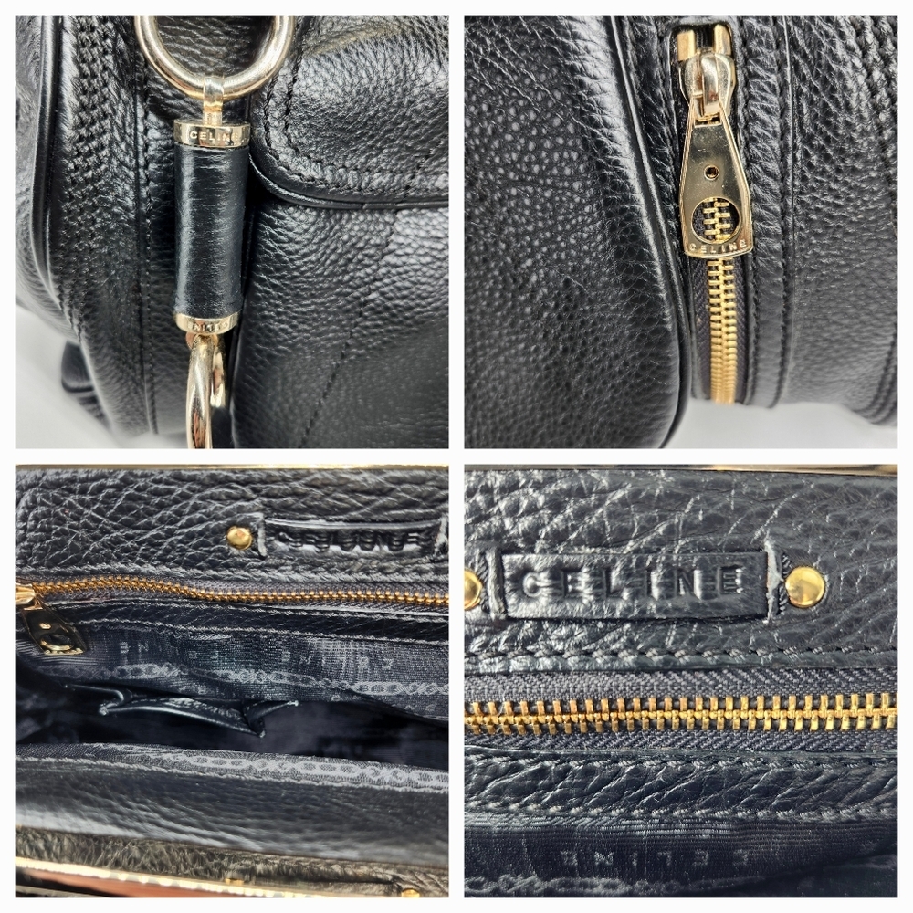 Celine Clandestine Black Pebbled Leather Gold Frame Doctor Shoulder Satchel Bag - Picture 13 of 15